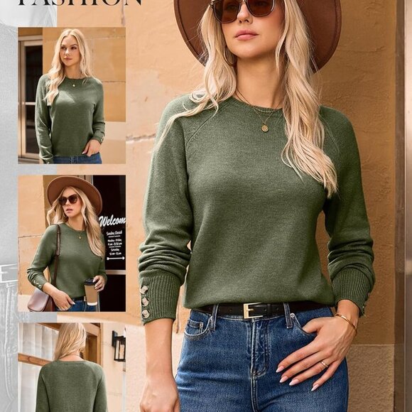 Womens Knit Sweater Long Sleeve Crewneck Button Casual Top Large - Picture 4 of 6